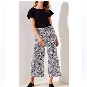 Loft Black and White Floral Wide-Leg Pants